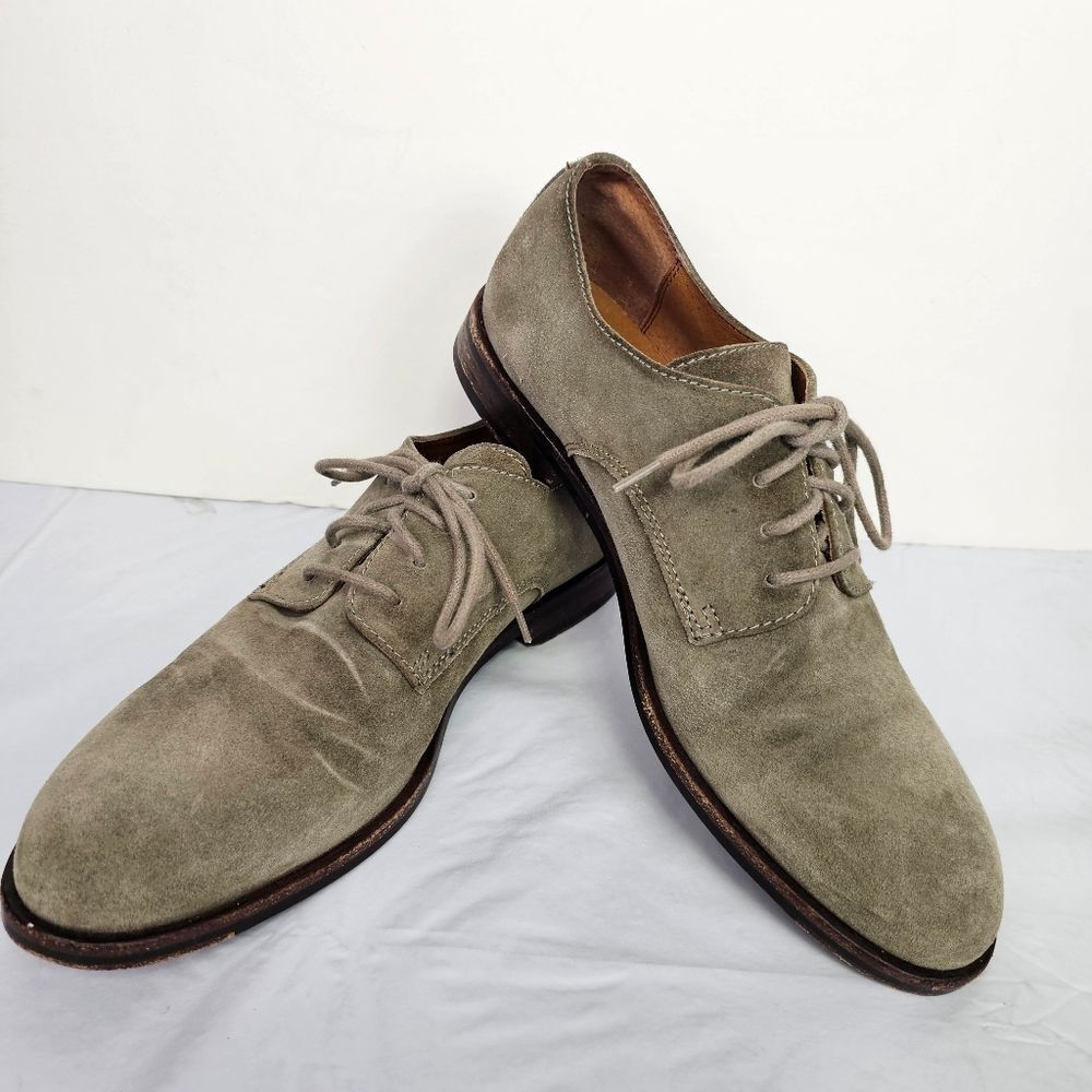 FRYE Oxford Green/Taupe Suede Cap Toe Lace Up Shoes Sz 8.5 Career Classic
